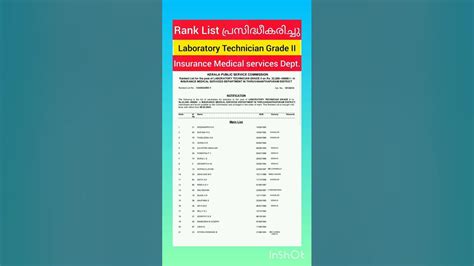 Rank List : LABORATORY TECHNICIAN GR II .